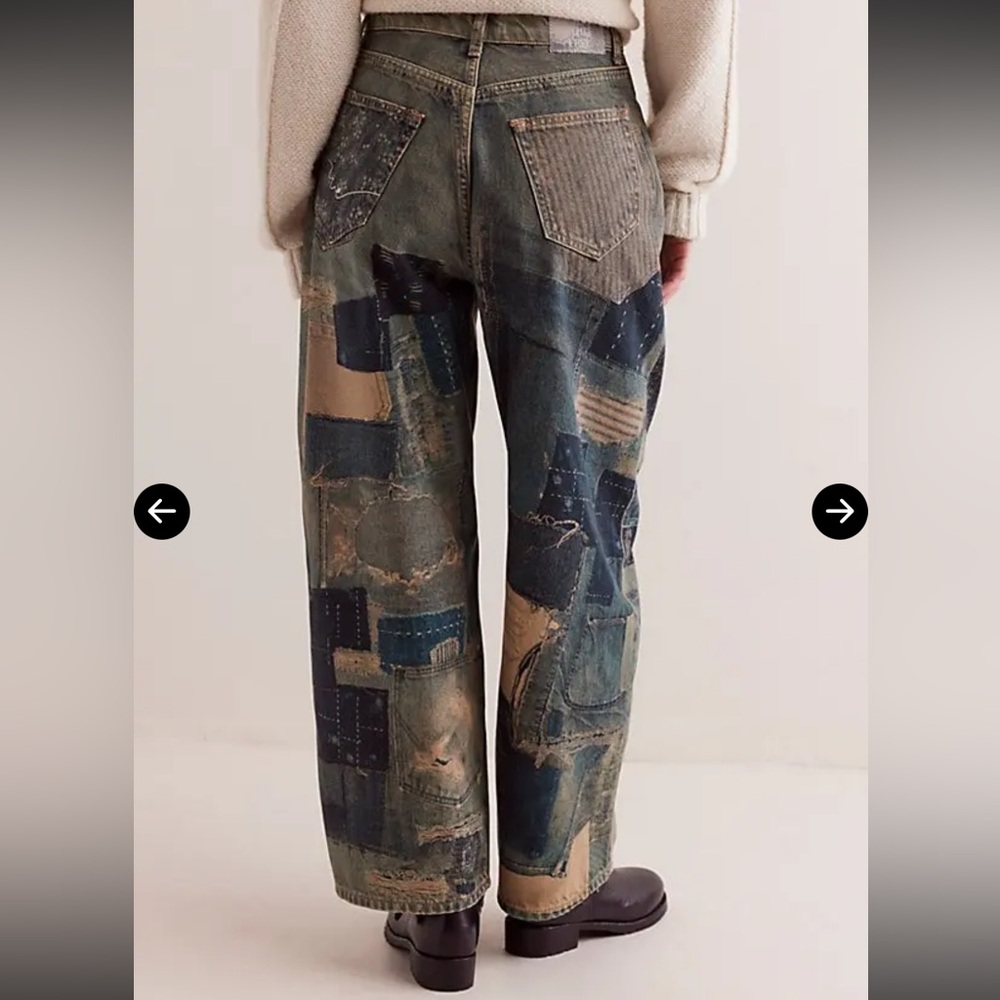 Free People We The Free Illusions Printed Relaxed Jeans Indigo Combo Size 27 NWT - Picture 3 of 11